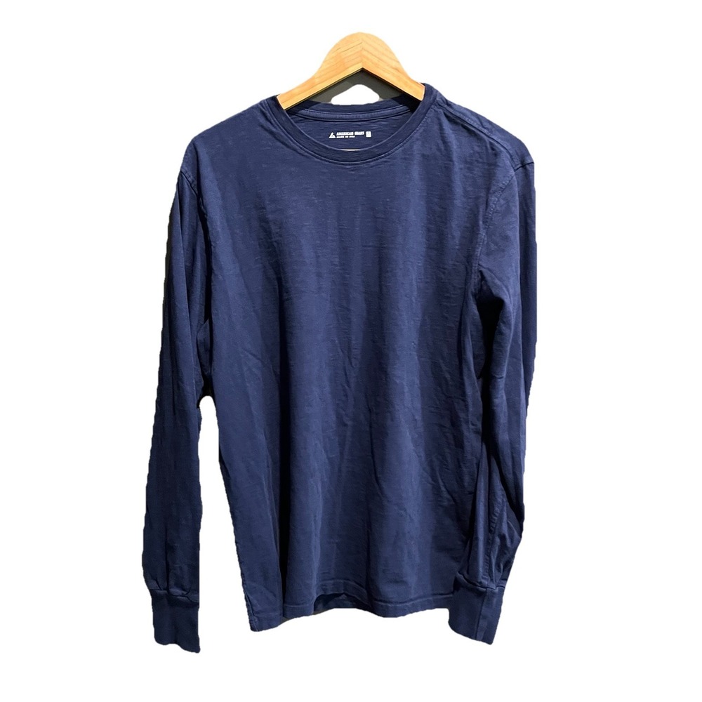 American Giant Blue Long Sleeve Crew Neck Cotton Men's T-Shirt Size Medium